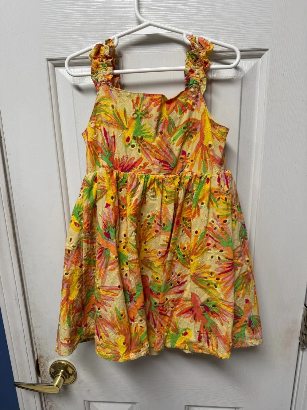 btween Yellow Tropical Print Ruffle-Strap Dress size 5
